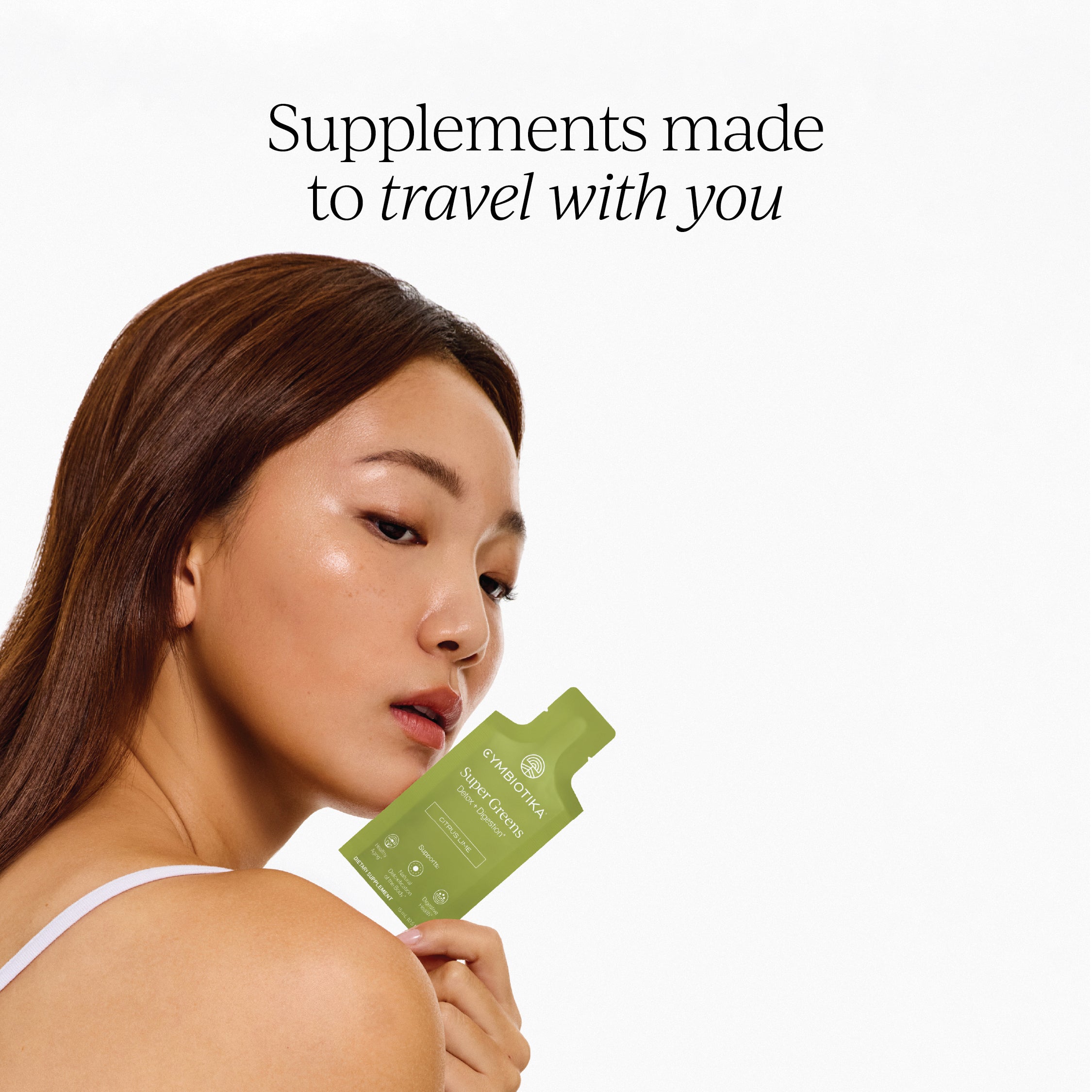 Cymbiotika Super Greens – single-serve sachets for travel