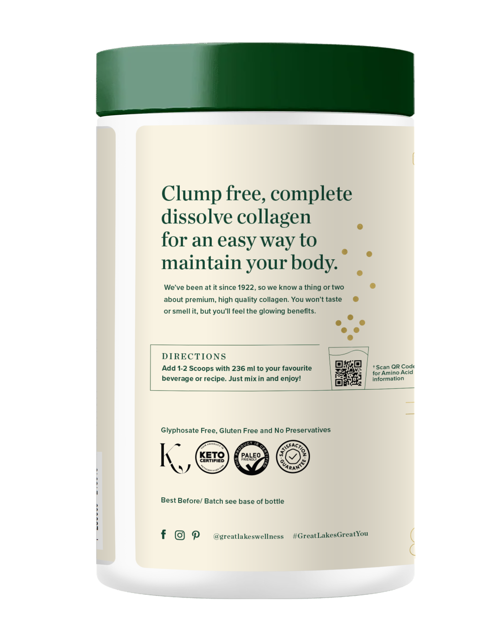 Great Lakes Wellness Collagen Peptides 454g – label
