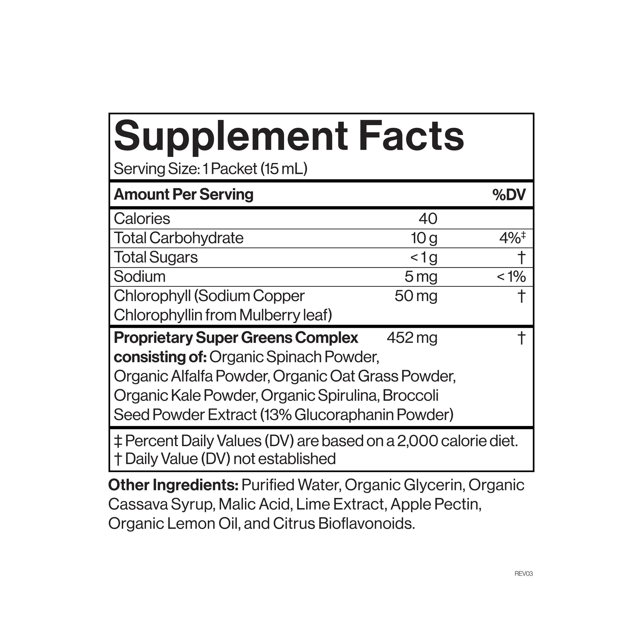 Cymbiotika Super Greens – supplement facts panel